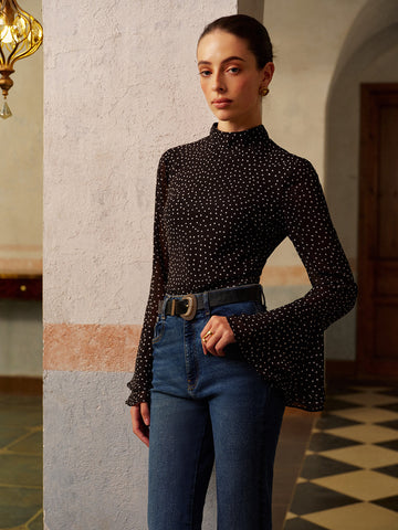 Annika | Rückefreies Chiffon-Shirt mit Punkte-Bow