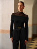 Anna | Ruched Mesh Panel Jersey Oberteil