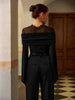 Anna | Ruched Mesh Panel Jersey Oberteil