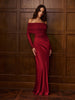 Clara | Off-Shoulder Satin Kleid mit Raffungen