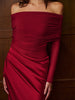 Clara | Off-Shoulder Satin Kleid mit Raffungen