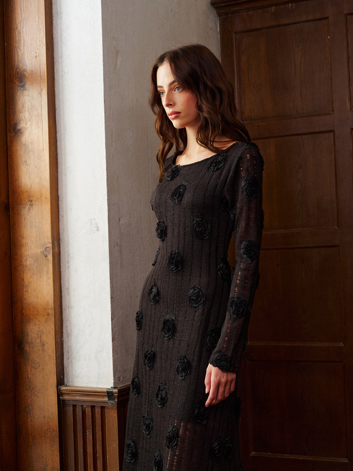 Clara | Langärmliges 3D-Blumen Kleid