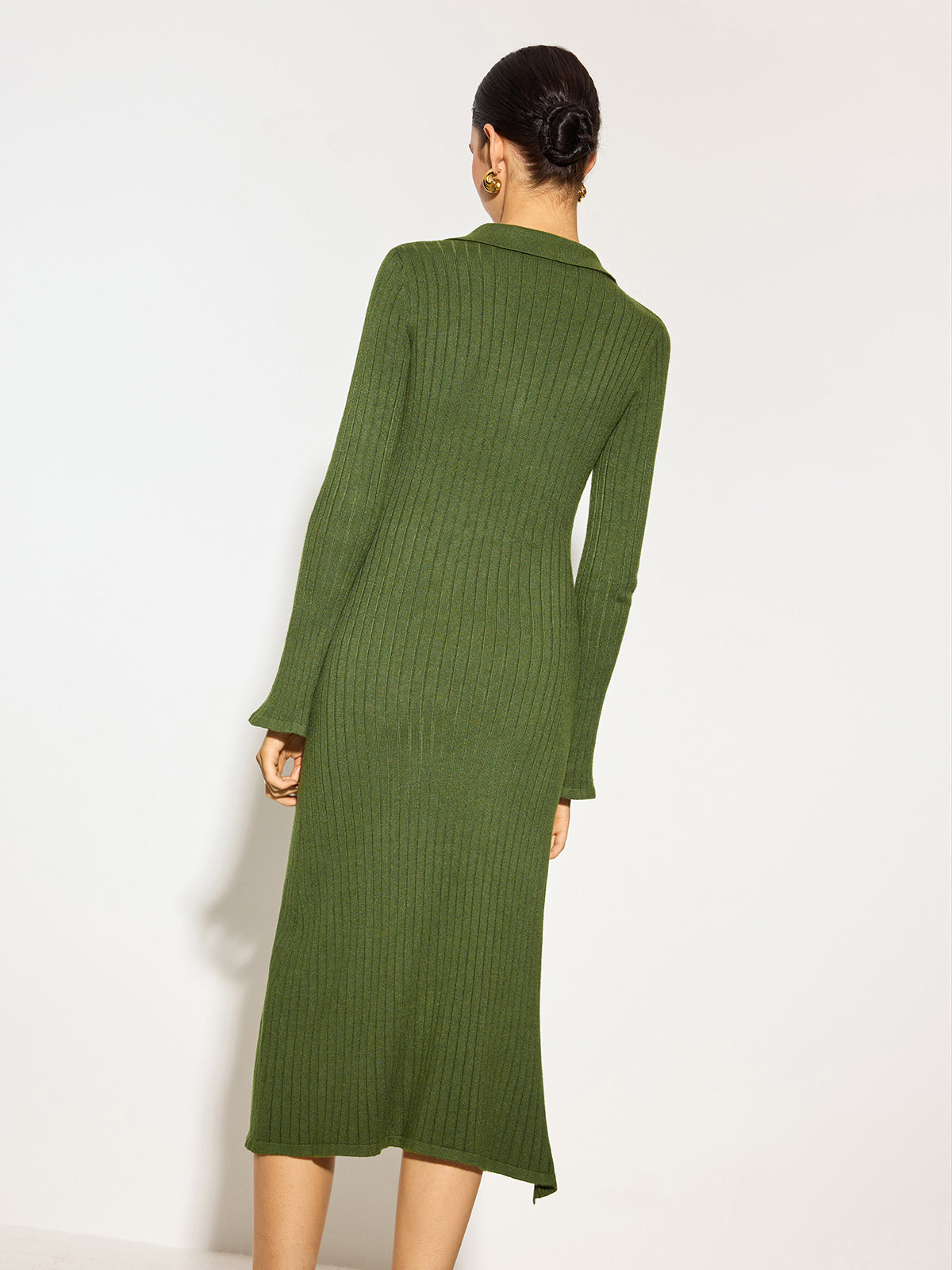 Laura | V-Ausschnitt-Lapel-Strick-Midikleid