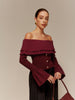 Clara | Off-Shoulder Plissierter Rüschensweater