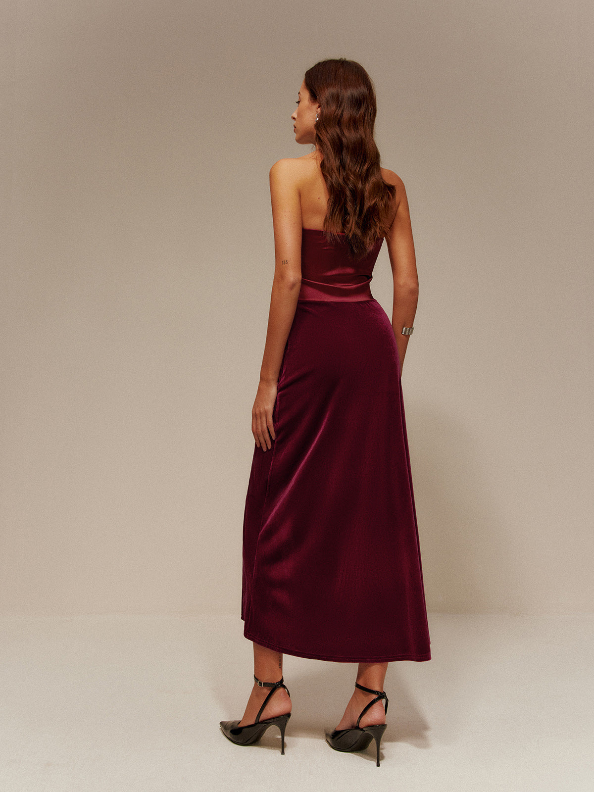 Sophie | Satin-Paneel Samt Plisseerock Tube Kleid