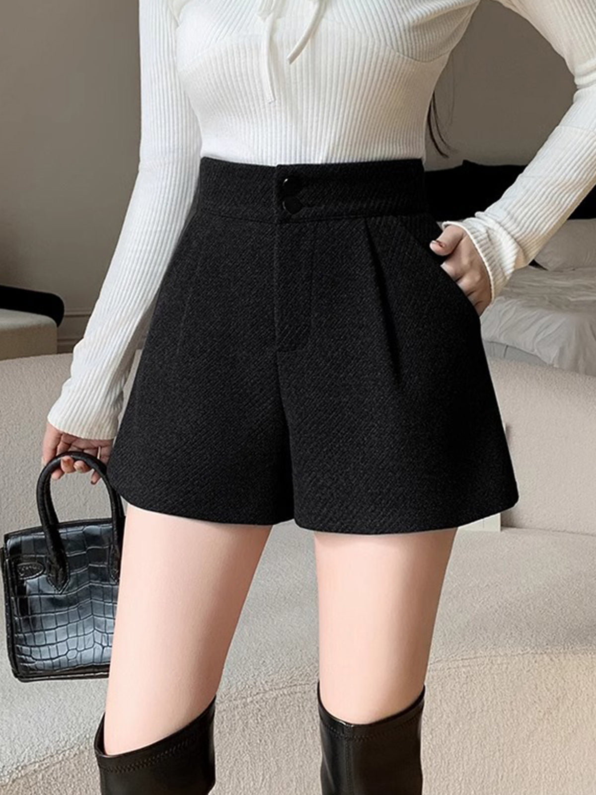 Maxine | Elegante Tweed Shorts mit Taschen in weitem Schnitt