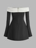 Eleganz | Farbblock Off-Shoulder Glockenärmel Kleid