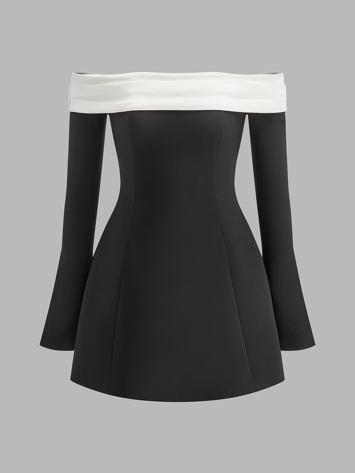 Eleganz | Farbblock Off-Shoulder Glockenärmel Kleid