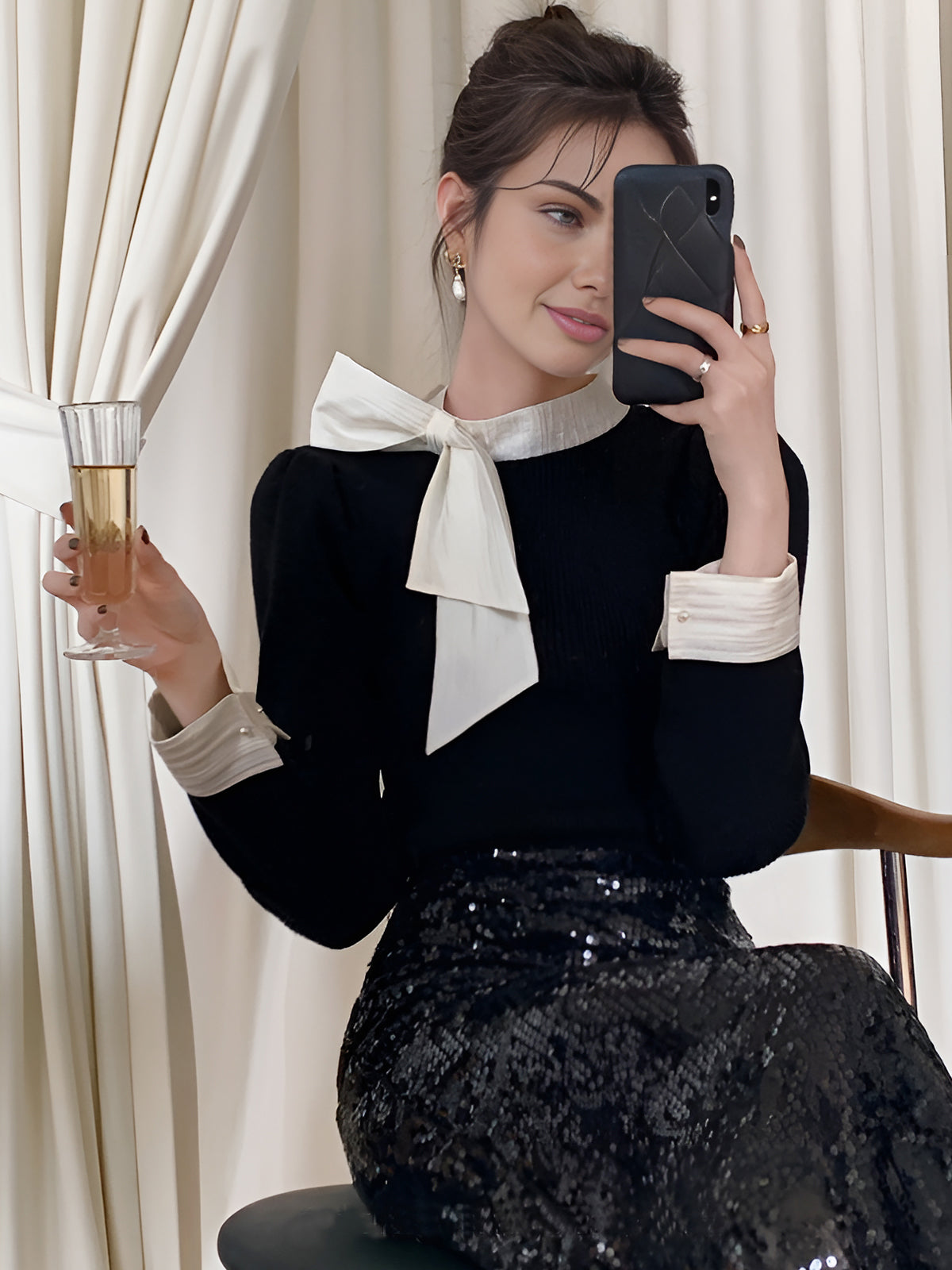 Charlotte | Farbblock Bluse mit Schleife