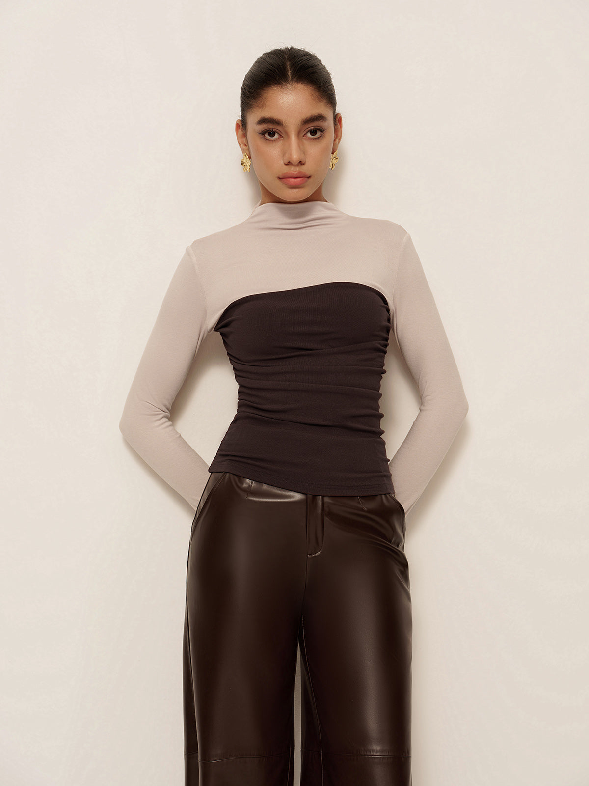 Marlene | 2-in-1 Mock Neck Color Block Jersey Top