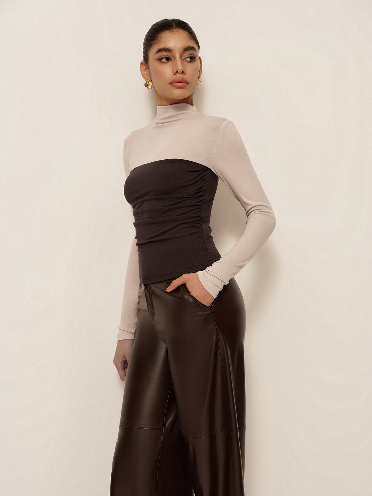 Marlene | 2-in-1 Mock Neck Color Block Jersey Top