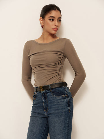 Thomas | Langärmliges Plissiertes Slim Panel T-Shirt