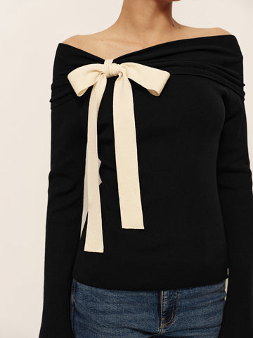 Emilia | Elegantes Strickoberteil mit Schleifen-Dekoration