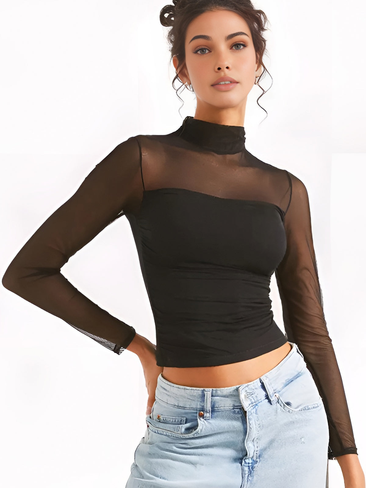 Anja | Faltenbluse mit transparenten Einsätzen