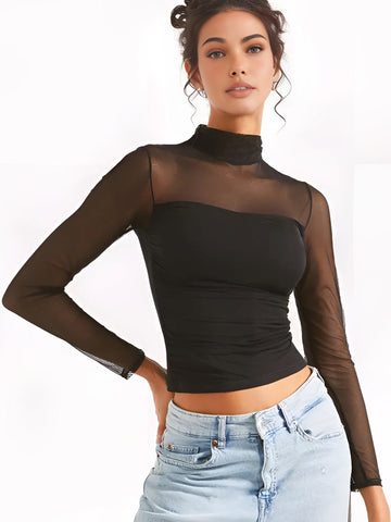 Anja | Faltenbluse mit transparenten Einsätzen