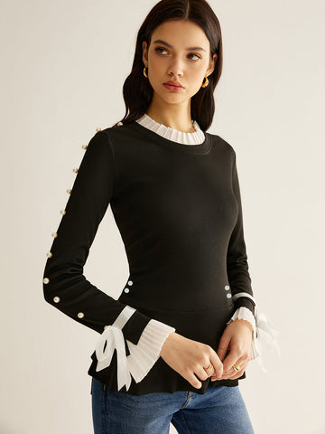 Clara | Elegante Faltenbluse mit Perlendekoration