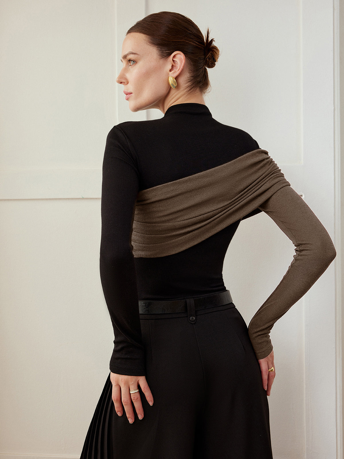 Mia | Farbblockiertes, plissiertes Jerseytop
