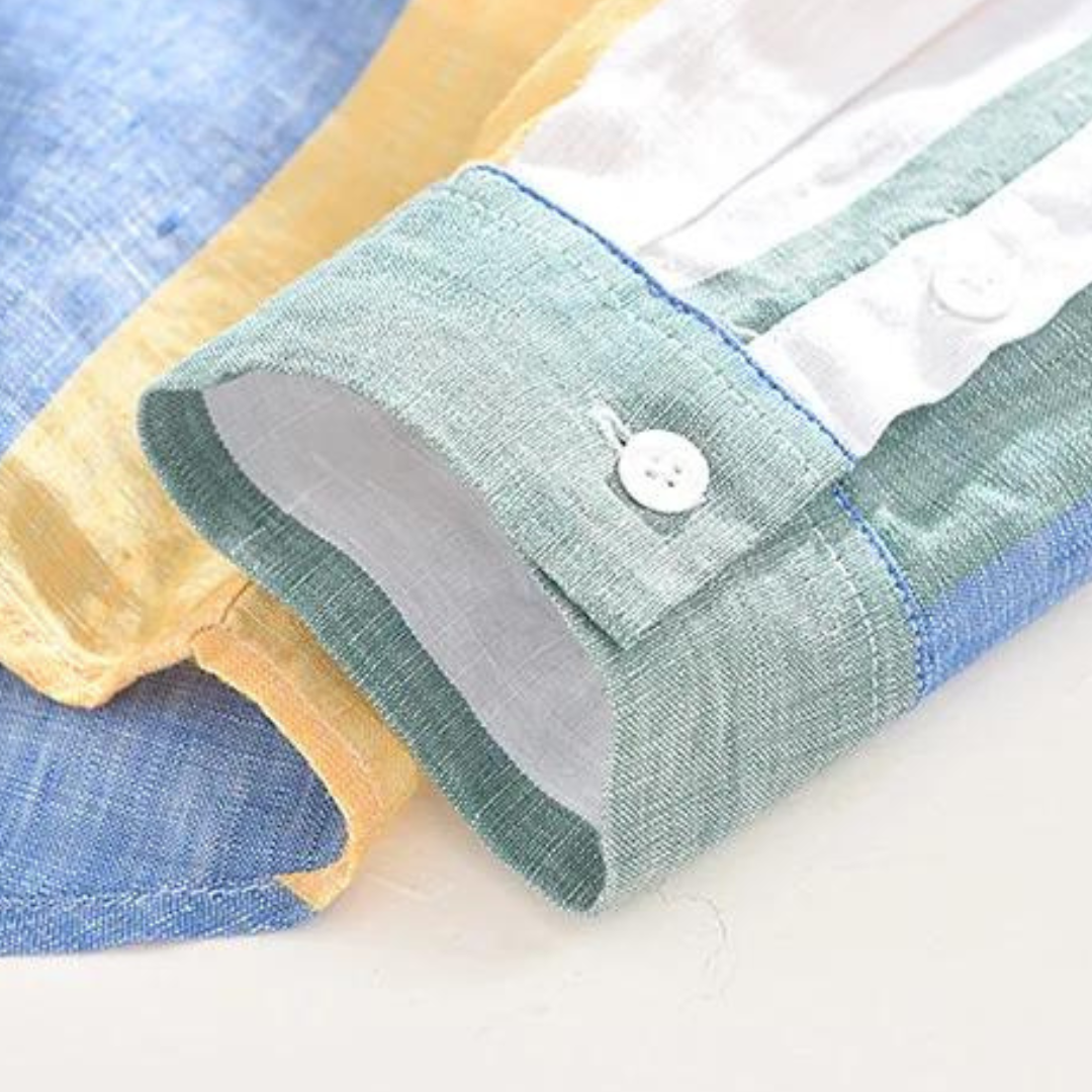 Robin | Meereslandschaft Streifen Leinen Knopfhemd