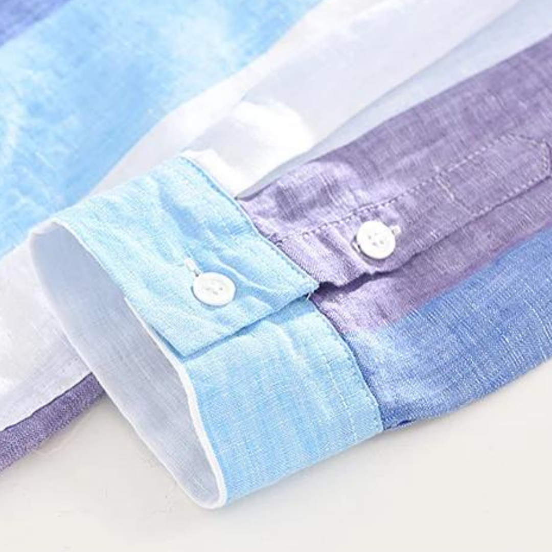 Robin | Meereslandschaft Streifen Leinen Knopfhemd