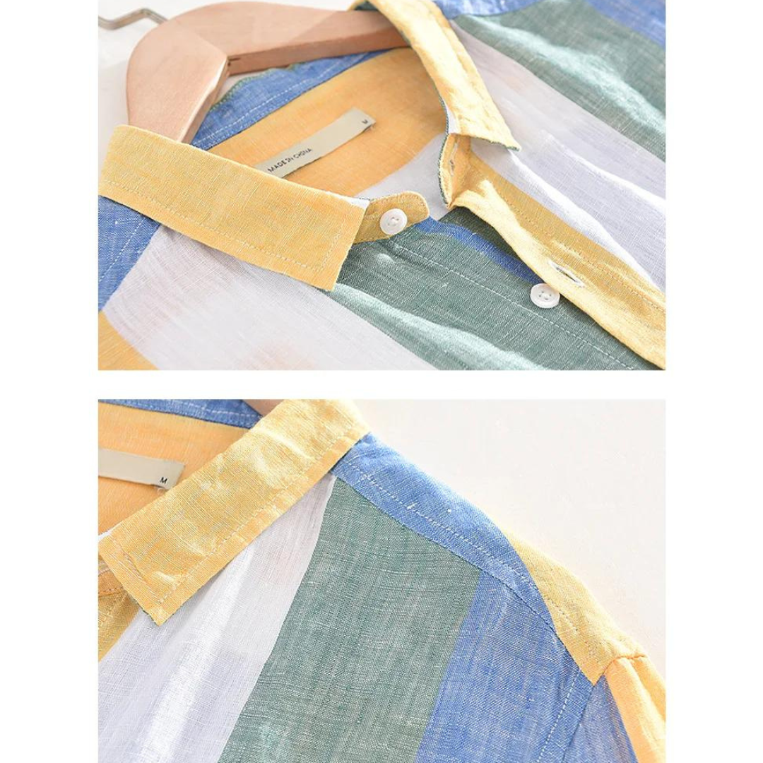 Robin | Meereslandschaft Streifen Leinen Knopfhemd