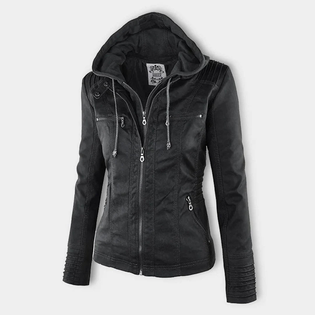 Benedikta | Wetterfeste Damen Lederjacke mit Kapuze