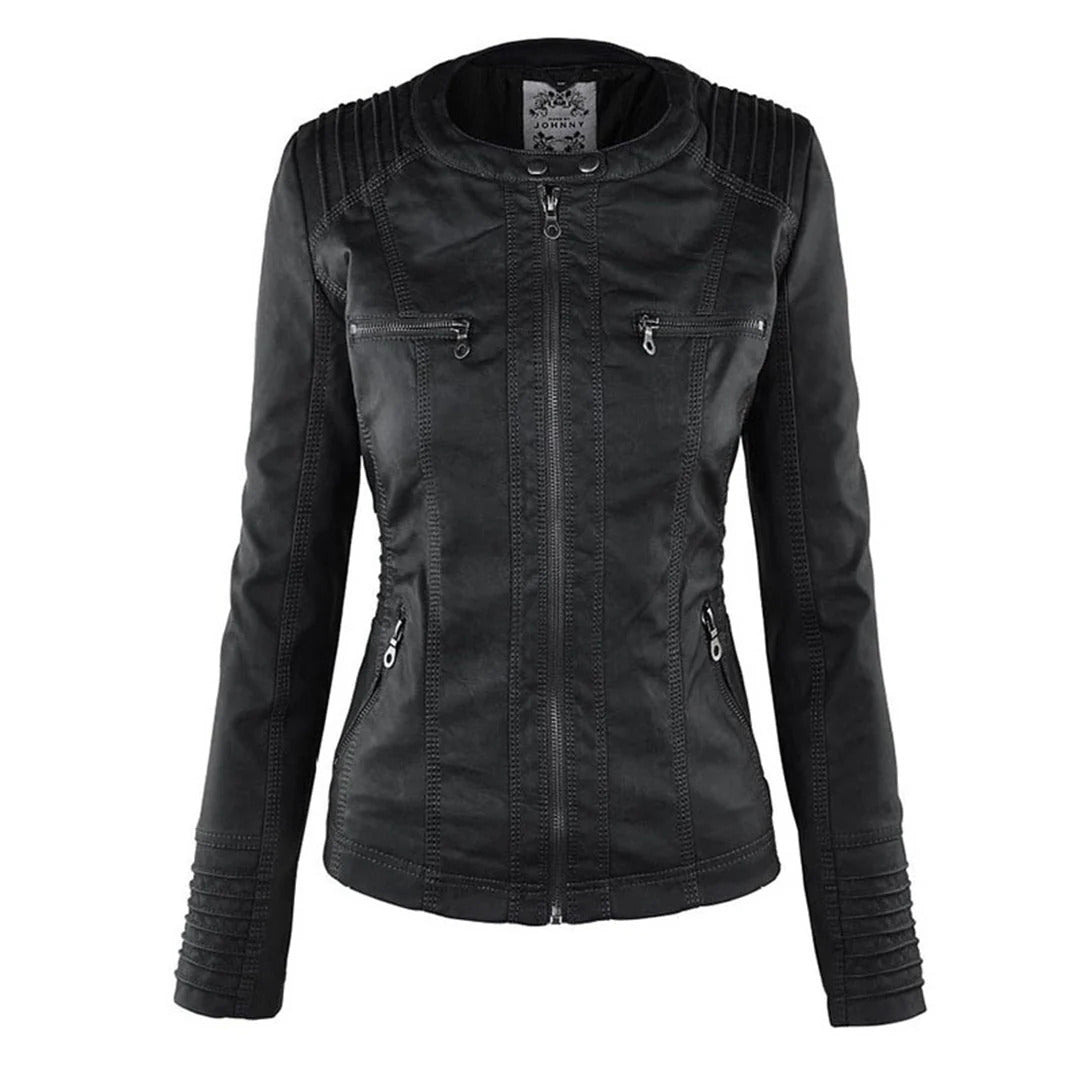 Benedikta | Wetterfeste Damen Lederjacke mit Kapuze