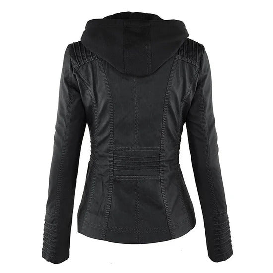 Benedikta | Wetterfeste Damen Lederjacke mit Kapuze