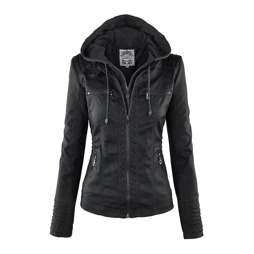 Benedikta | Wetterfeste Damen Lederjacke mit Kapuze