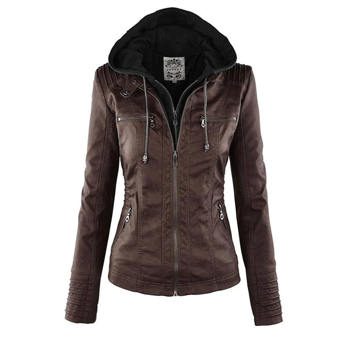 Benedikta | Wetterfeste Damen Lederjacke mit Kapuze
