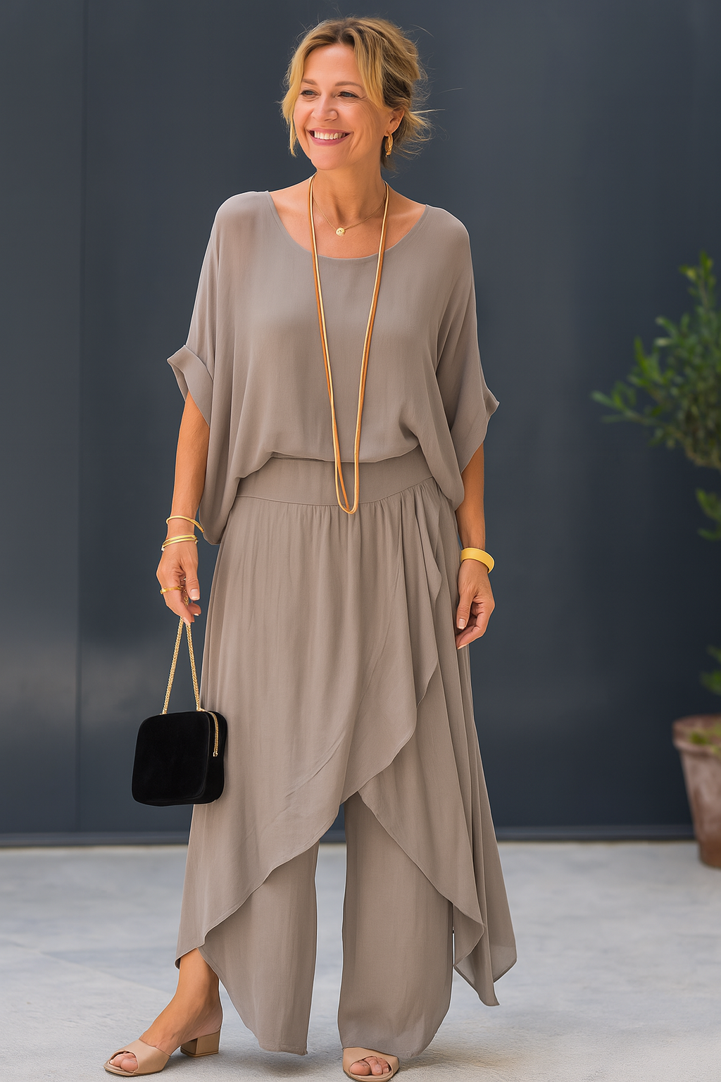 Penelope | Zweiteiliges Chiffon-Lockeres Top und weite Hose