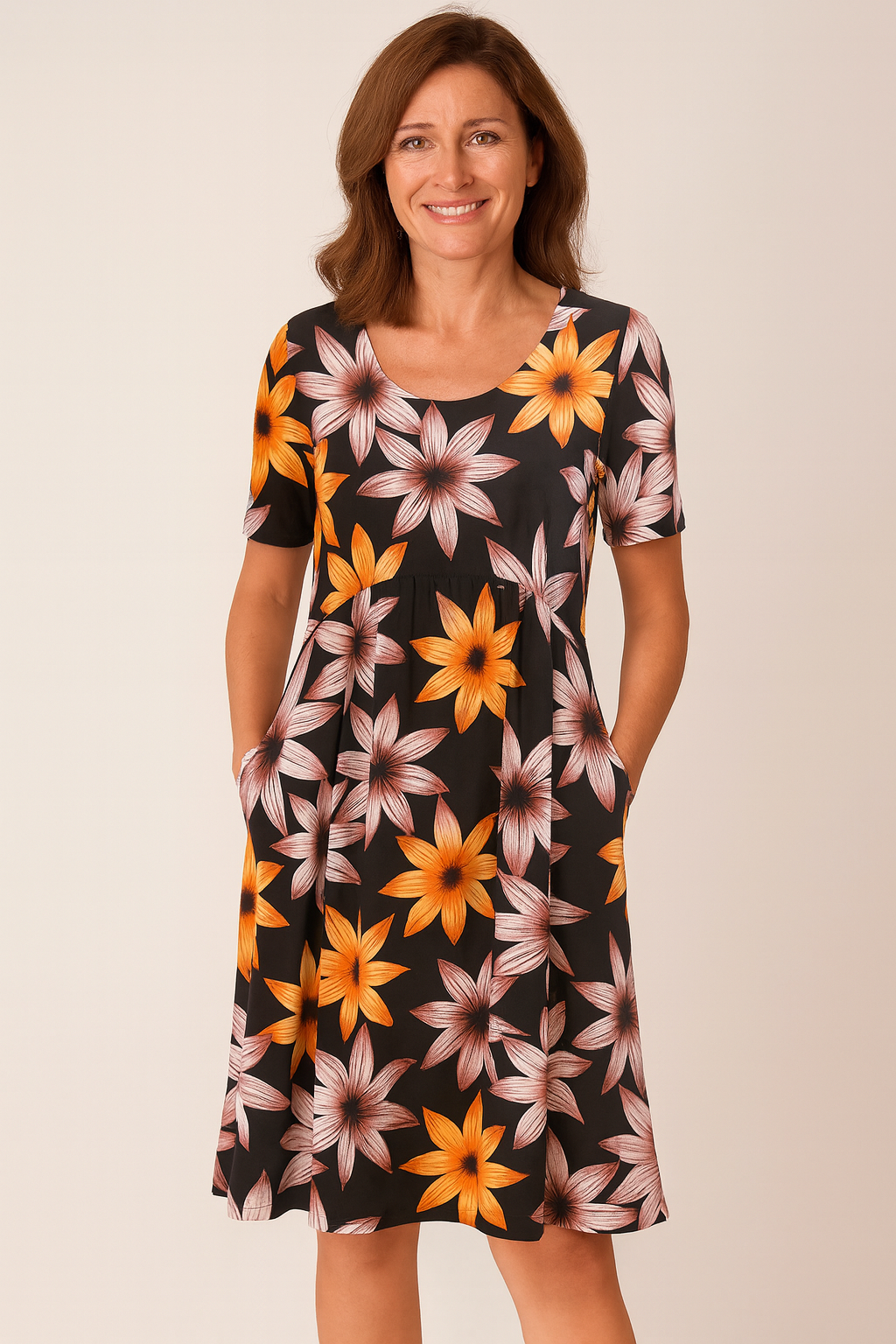 Caroline | Stilvolles und lässiges Blumenkleid mit Taschen