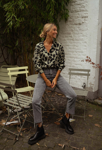 Gisele | Tymou-Hemd - khaki mit Leopardenmuster