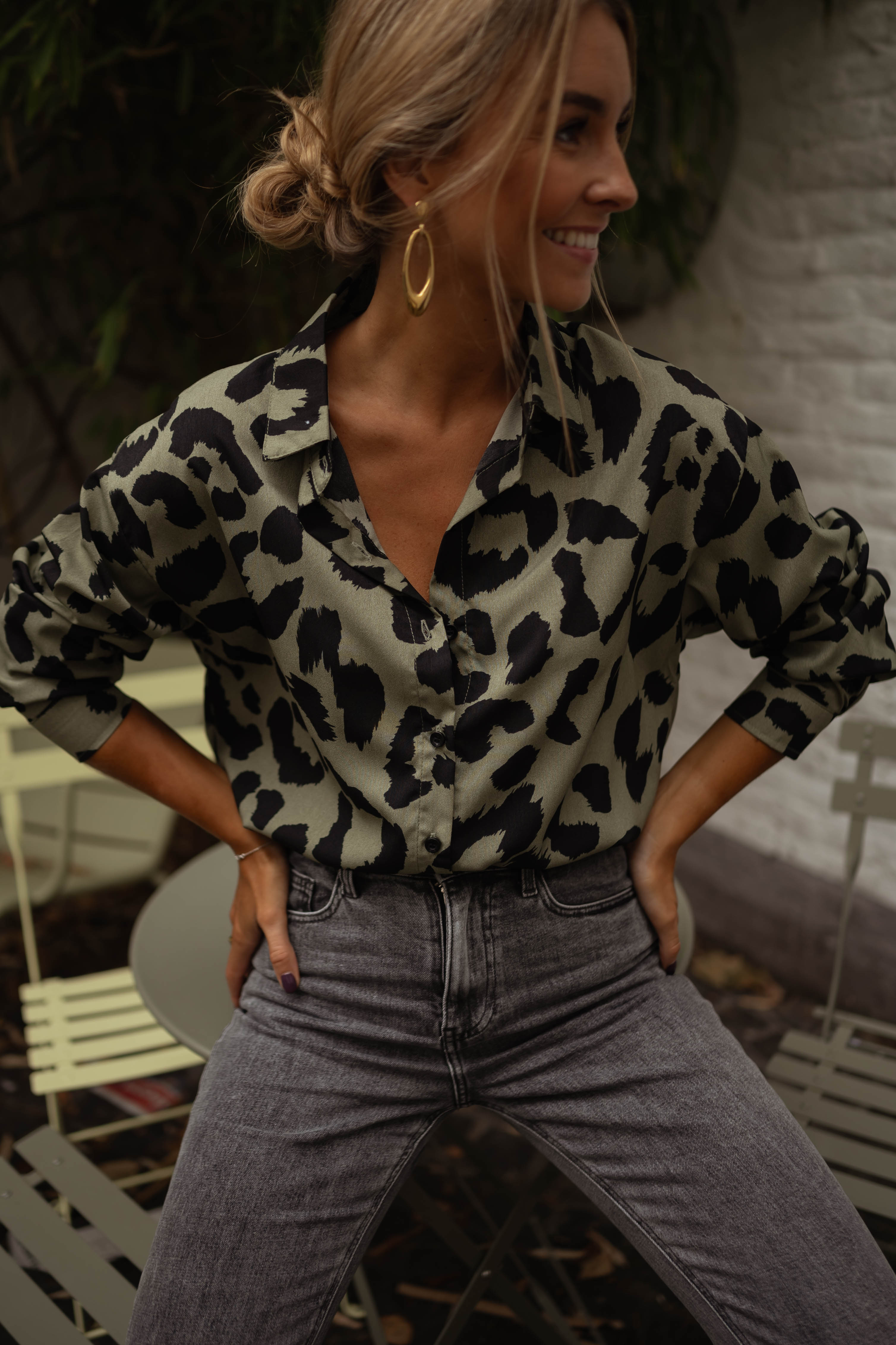 Gisele | Tymou-Hemd - khaki mit Leopardenmuster