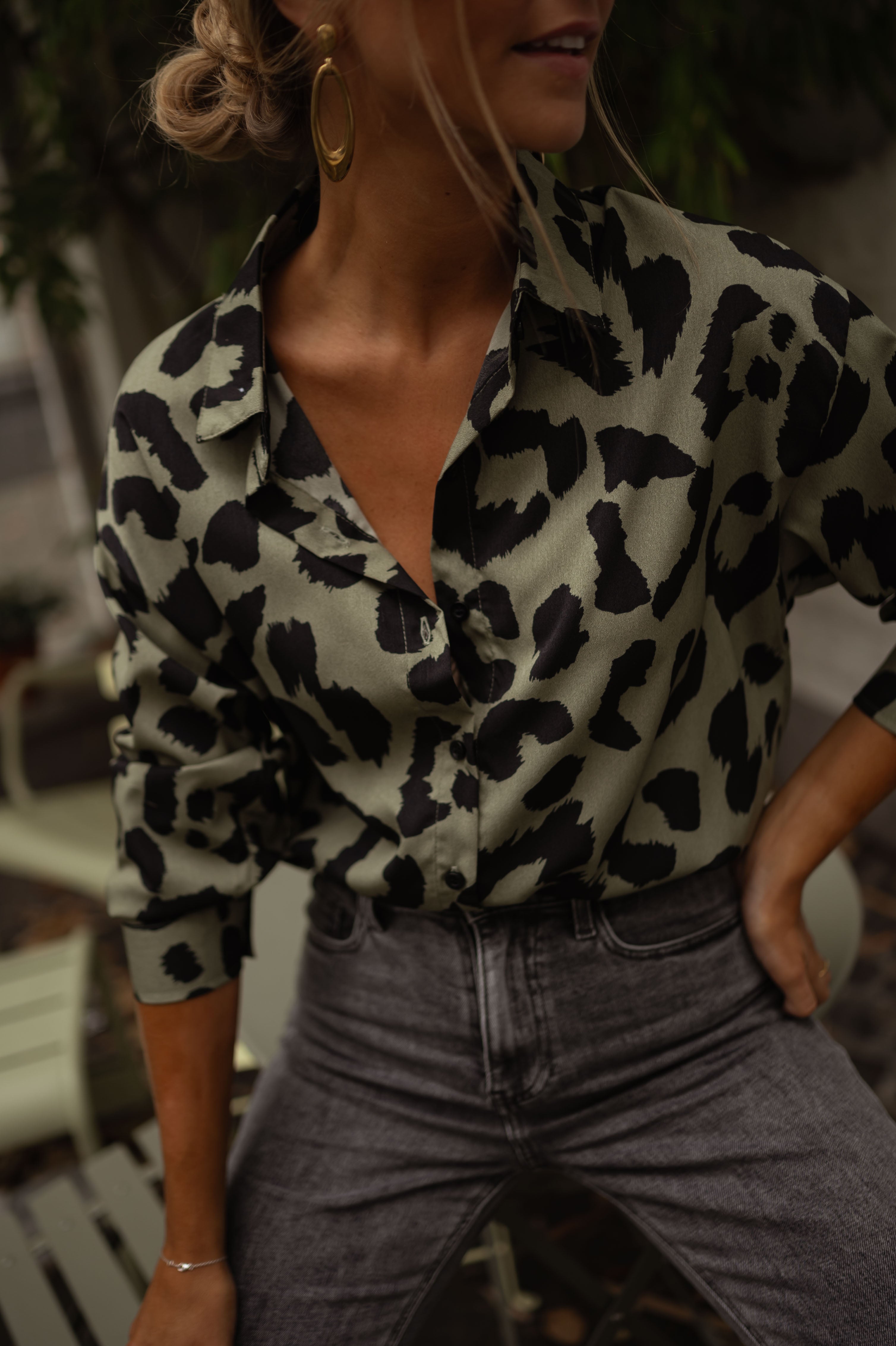 Jeremias | Chemisier Tymou - khaki mit Leopardenmuster