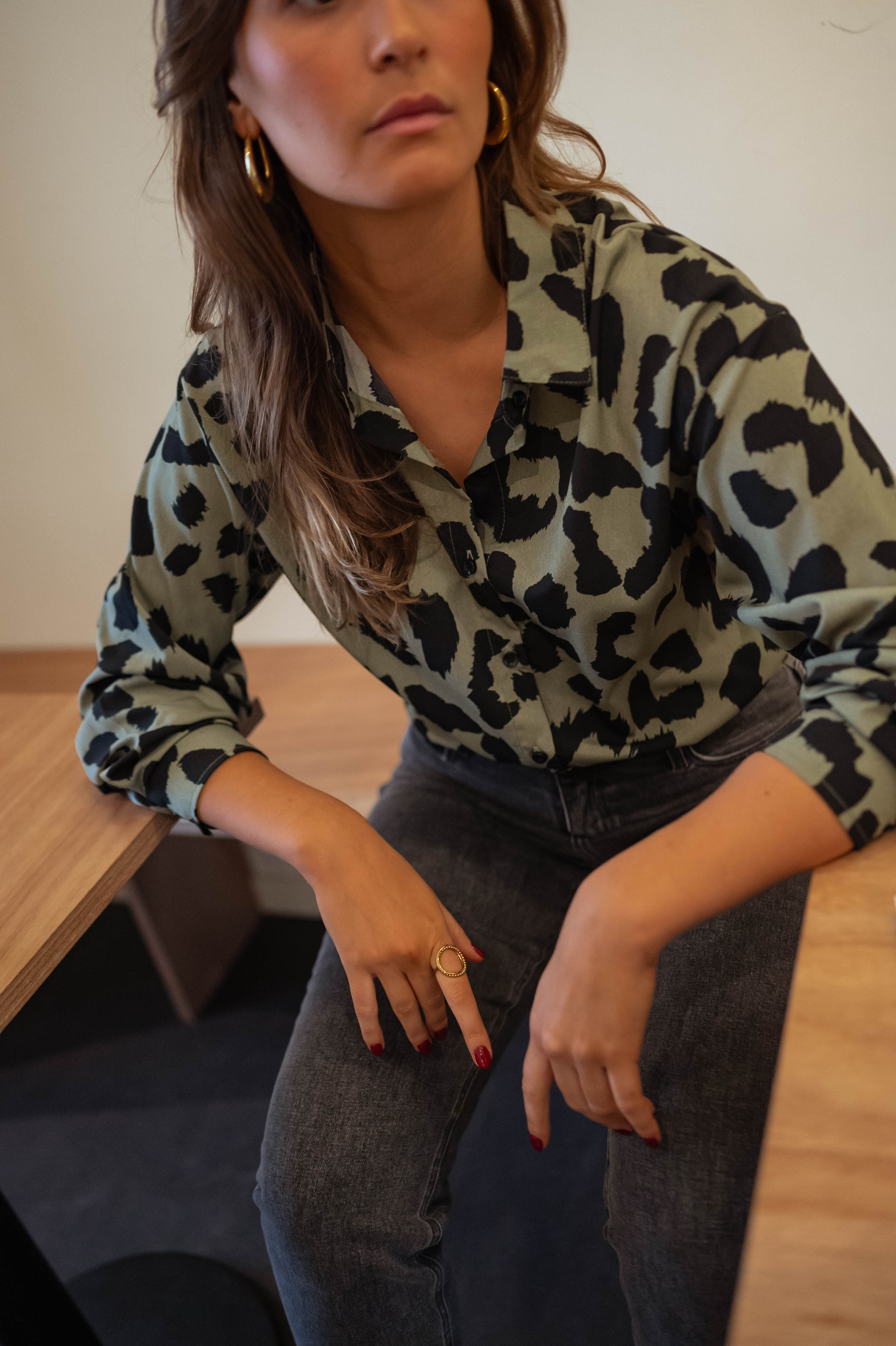 Jeremias | Chemisier Tymou - khaki mit Leopardenmuster