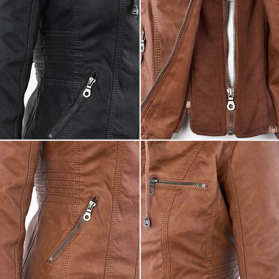 Benedikta | Wetterfeste Damen Lederjacke mit Kapuze