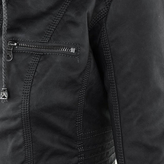 Benedikta | Wetterfeste Damen Lederjacke mit Kapuze