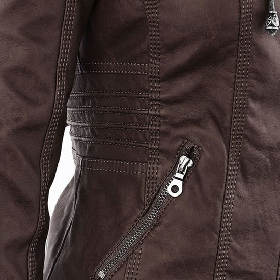 Benedikta | Wetterfeste Damen Lederjacke mit Kapuze