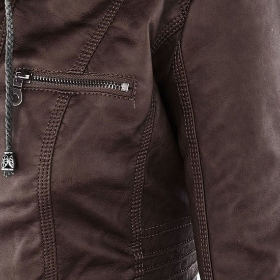 Benedikta | Wetterfeste Damen Lederjacke mit Kapuze