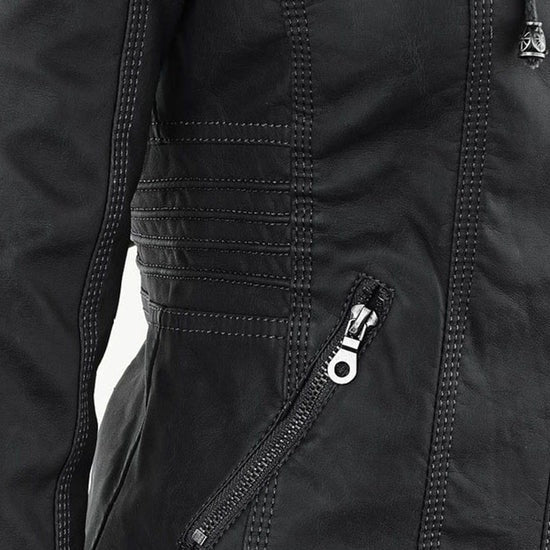 Benedikta | Wetterfeste Damen Lederjacke mit Kapuze