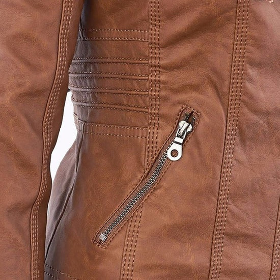 Benedikta | Wetterfeste Damen Lederjacke mit Kapuze