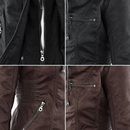 Benedikta | Wetterfeste Damen Lederjacke mit Kapuze