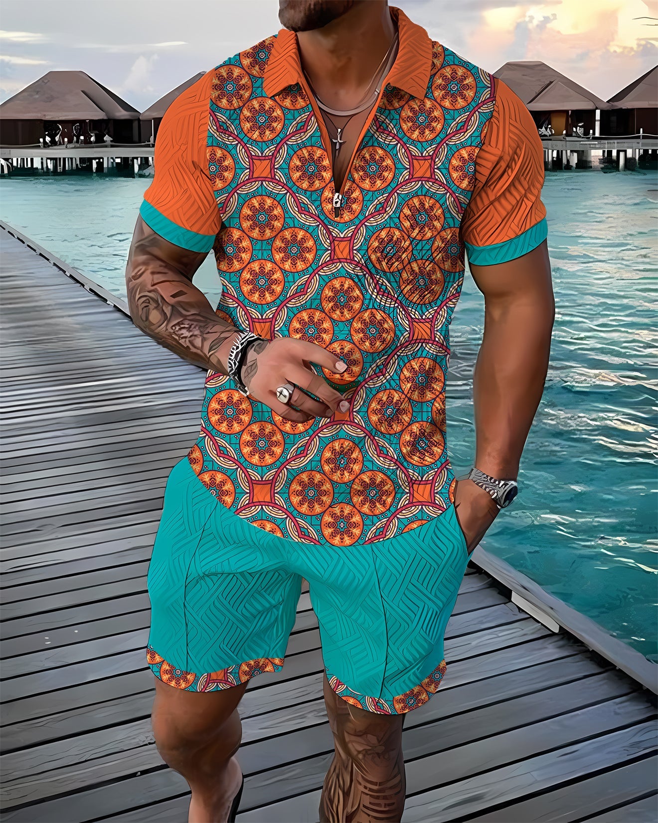 Azure | Polo-Shirt & Shorts im Set