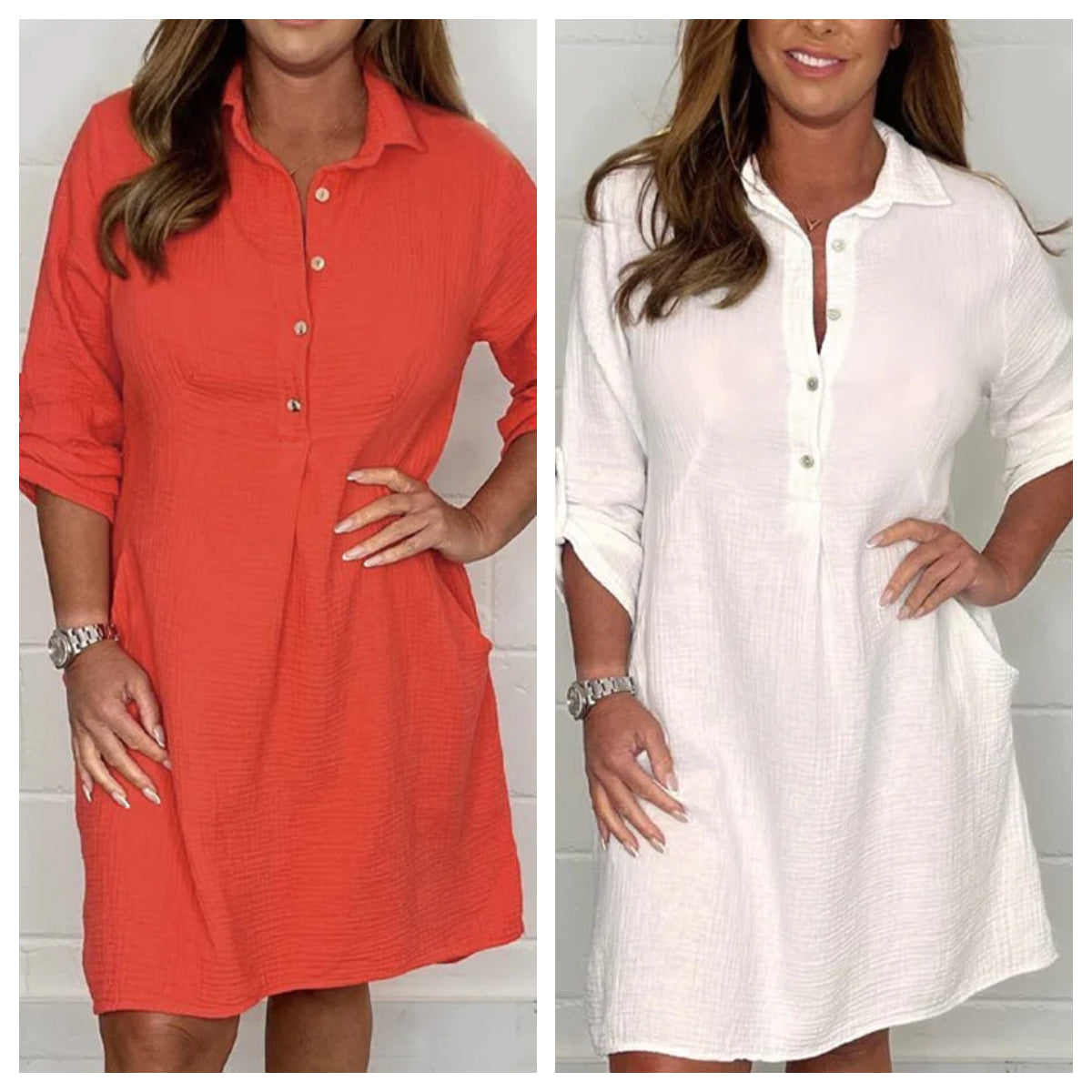 Abigail | Oversized Sommer Plus Size Hemdkleid – Blau, Orange, Casual Elegance