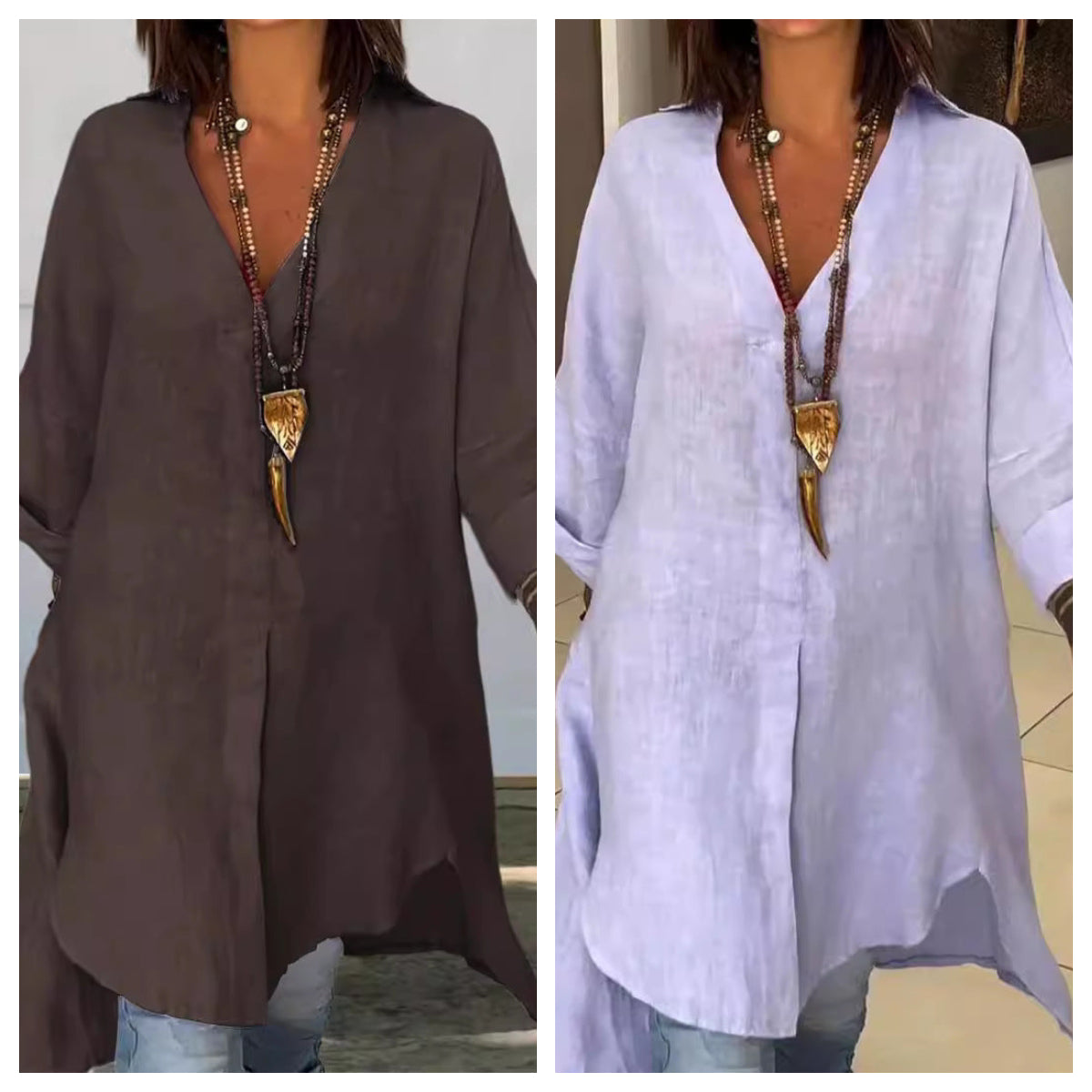 Semaj | Sommer Casual Baumwolle-Leinen V-Ausschnitt Shirt