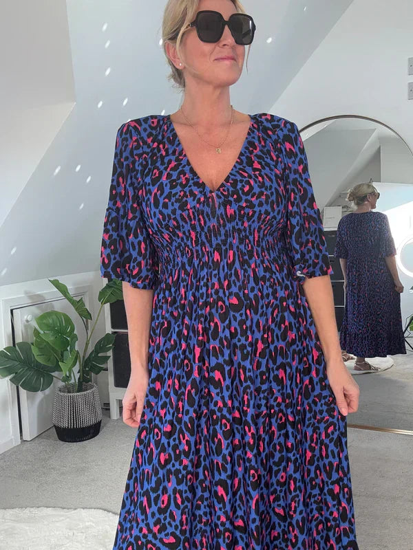 Ares | Faltenkleid mit Leopardenmuster