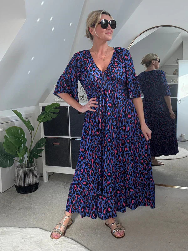 Ares | Faltenkleid mit Leopardenmuster