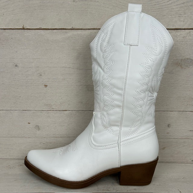 Iris | Weiße Cowboystiefel Damen - Elegante Wildlederoptik Stiefel für Business Casual