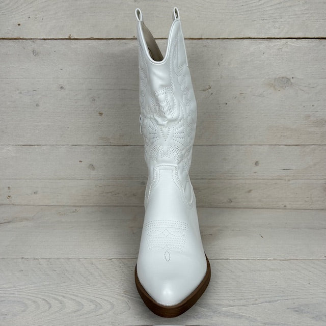 Iris | Weiße Cowboystiefel Damen - Elegante Wildlederoptik Stiefel für Business Casual