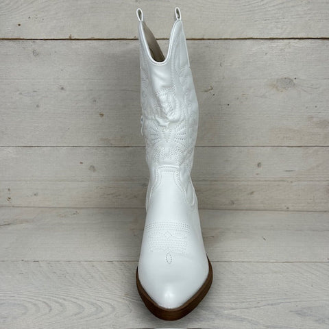 Iris | Weiße Cowboystiefel Damen - Elegante Wildlederoptik Stiefel für Business Casual